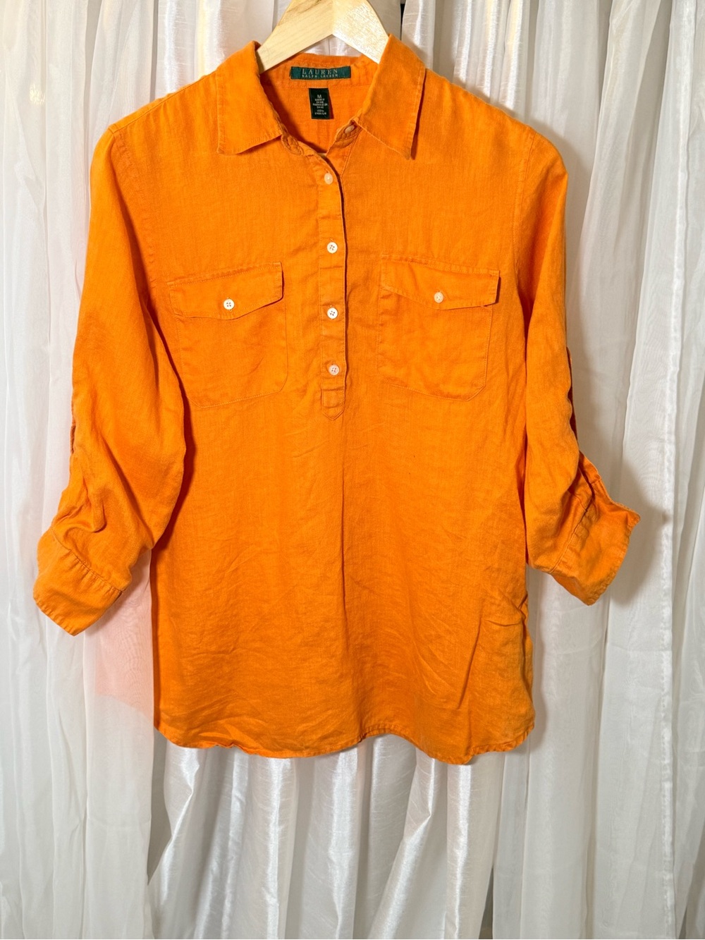 Ralph Lauren Orange Linen Button-Front Shirt
